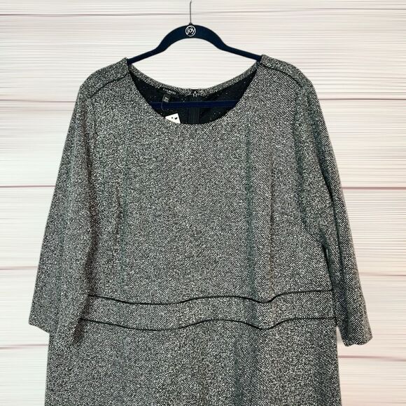 NWT Talbots Fit & Flare Dres Gray Black Tweed Leatherette Trim Knee Length 20W - Picture 3 of 14